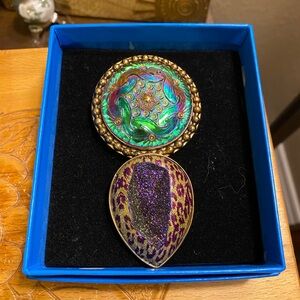 AKR designer Czech glass and druzy bronze pendant/brooch